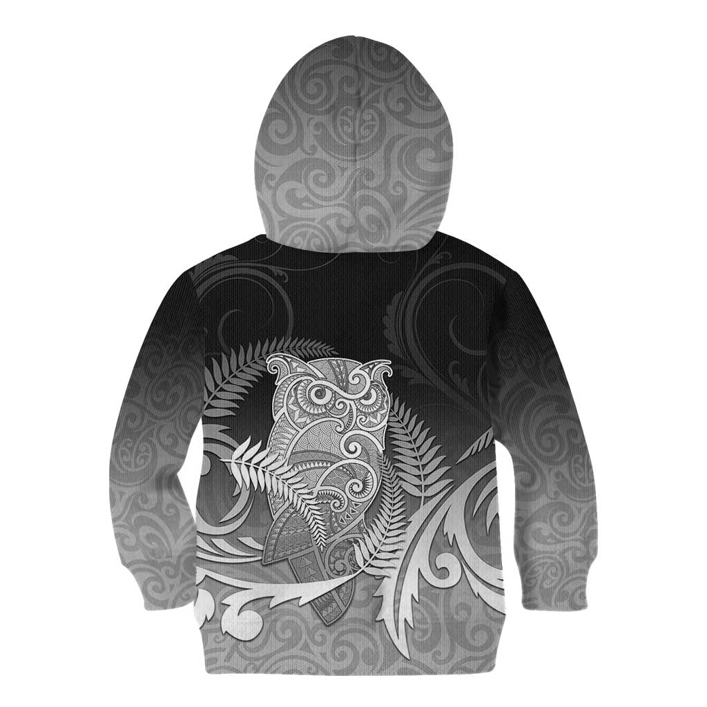 New Zealand Aotearoa Ruru Kid Hoodie Maori Fern Art Black LT05 - Polynesian Pride