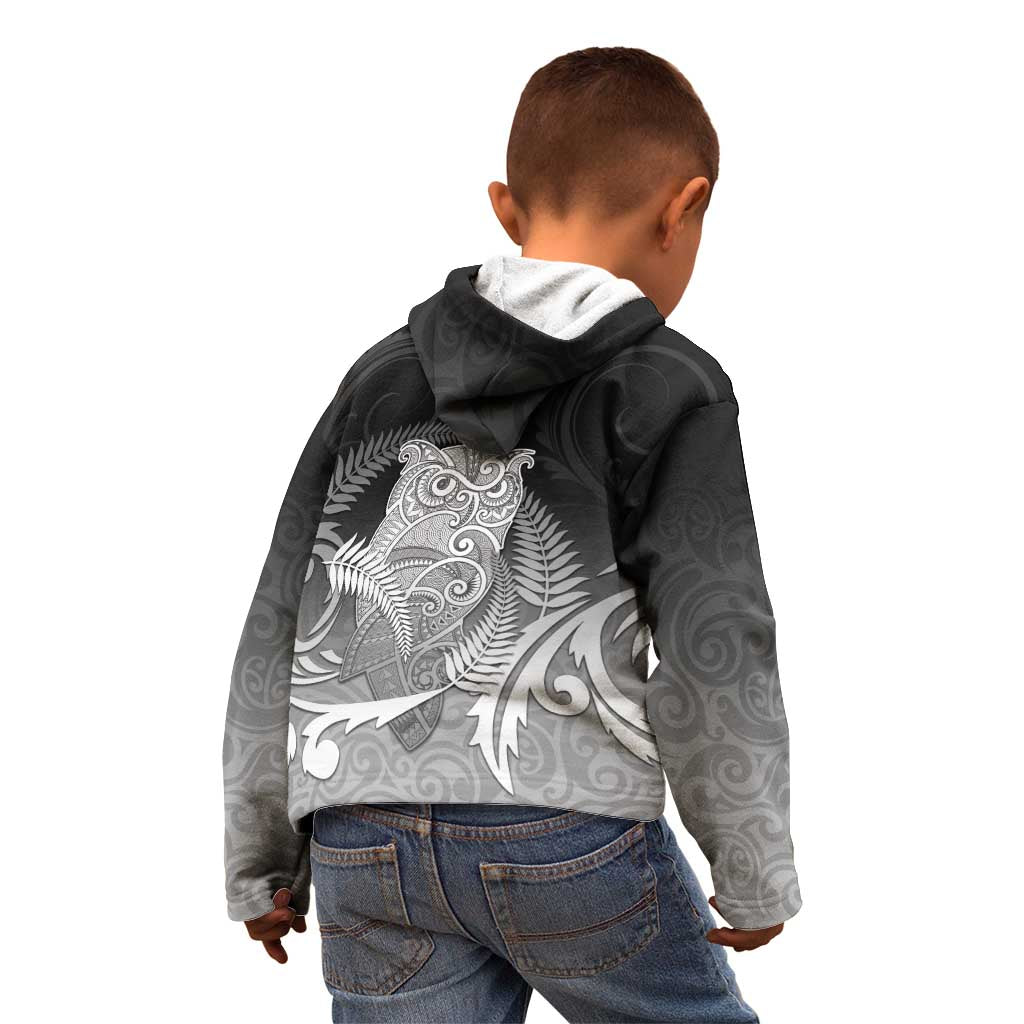New Zealand Aotearoa Ruru Kid Hoodie Maori Fern Art Black LT05 - Polynesian Pride