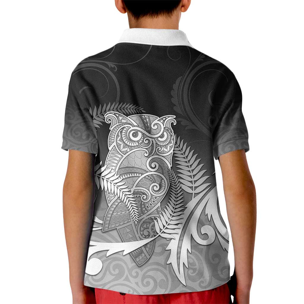 New Zealand Aotearoa Ruru Kid Polo Shirt Maori Fern Art Black LT05 - Polynesian Pride
