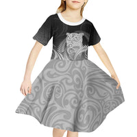 New Zealand Aotearoa Ruru Kid Short Sleeve Dress Maori Fern Art Black LT05 - Polynesian Pride