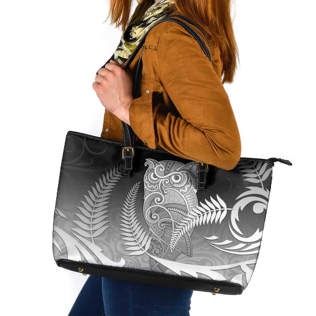 New Zealand Aotearoa Ruru Leather Tote Bag Maori Fern Art Black LT05 Black - Polynesian Pride