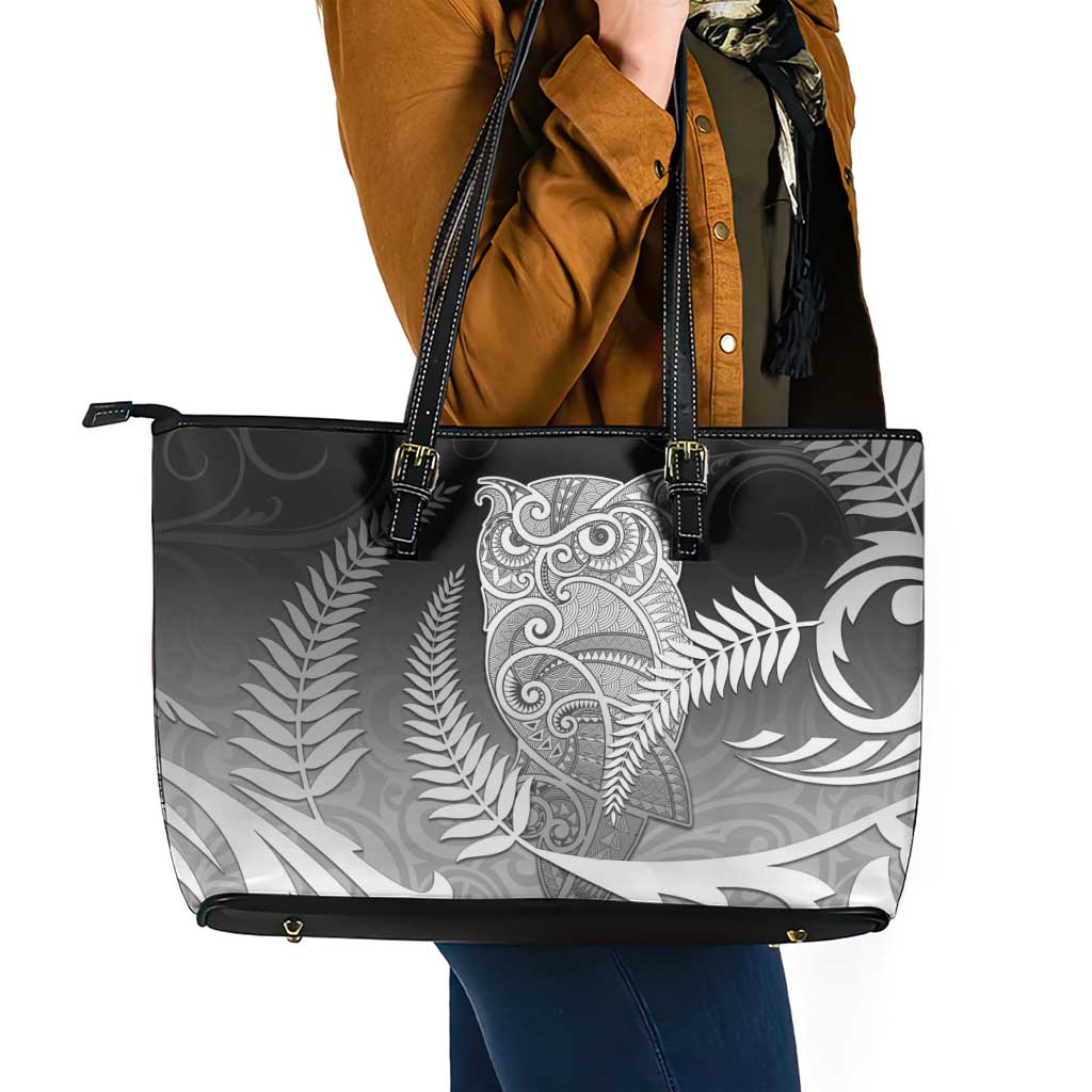 New Zealand Aotearoa Ruru Leather Tote Bag Maori Fern Art Black LT05 - Polynesian Pride