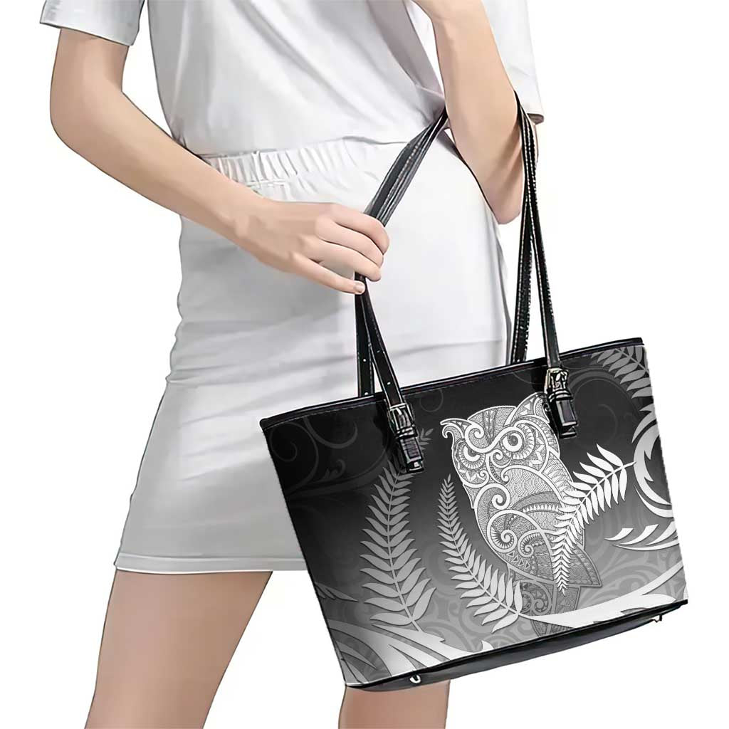 New Zealand Aotearoa Ruru Leather Tote Bag Maori Fern Art Black LT05 - Polynesian Pride