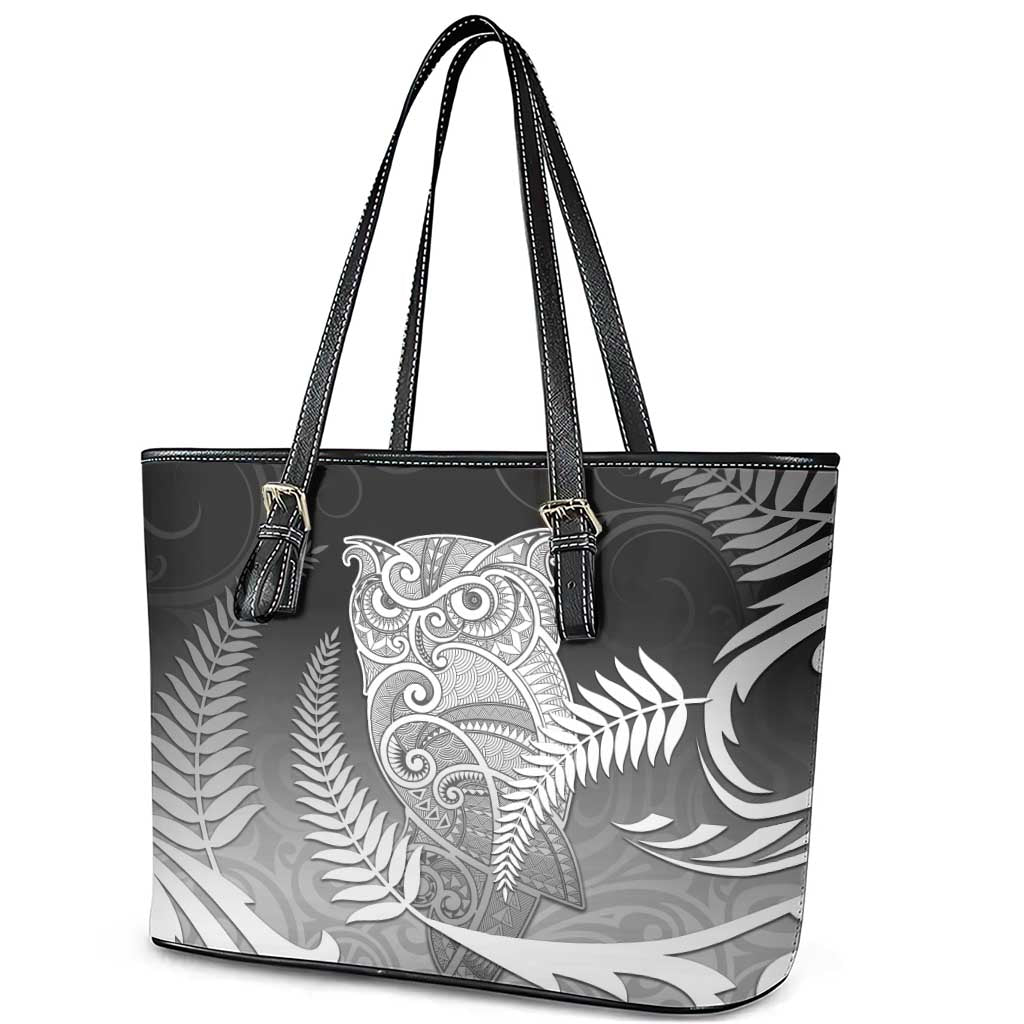 New Zealand Aotearoa Ruru Leather Tote Bag Maori Fern Art Black LT05 - Polynesian Pride