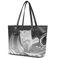 New Zealand Aotearoa Ruru Leather Tote Bag Maori Fern Art Black LT05 - Polynesian Pride