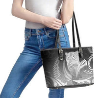 New Zealand Aotearoa Ruru Leather Tote Bag Maori Fern Art Black LT05 - Polynesian Pride