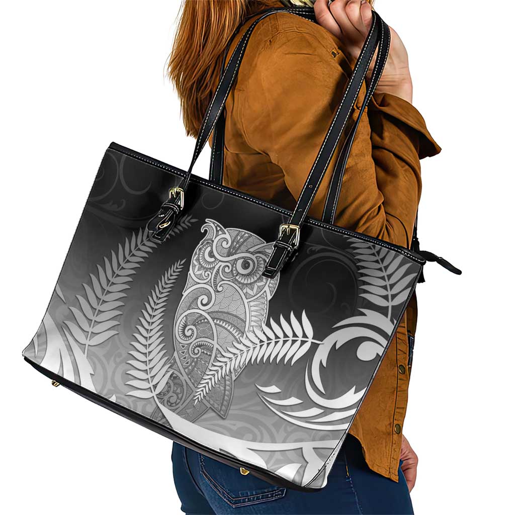 New Zealand Aotearoa Ruru Leather Tote Bag Maori Fern Art Black LT05 - Polynesian Pride