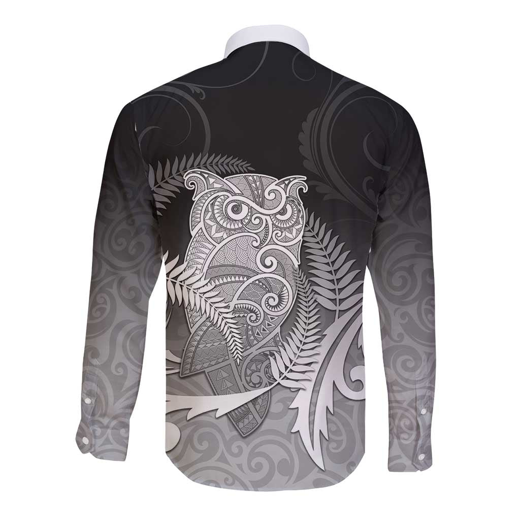 New Zealand Aotearoa Ruru Long Sleeve Button Shirt Maori Fern Art Black LT05 - Polynesian Pride