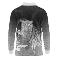 New Zealand Aotearoa Ruru Long Sleeve Polo Shirt Maori Fern Art Black LT05 - Polynesian Pride