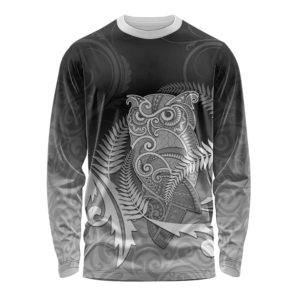 New Zealand Aotearoa Ruru Long Sleeve Shirt Maori Fern Art Black LT05 Unisex Black - Polynesian Pride