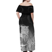 New Zealand Aotearoa Ruru Off Shoulder Maxi Dress Maori Fern Art Black LT05 - Polynesian Pride