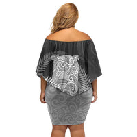 New Zealand Aotearoa Ruru Off Shoulder Short Dress Maori Fern Art Black LT05 - Polynesian Pride
