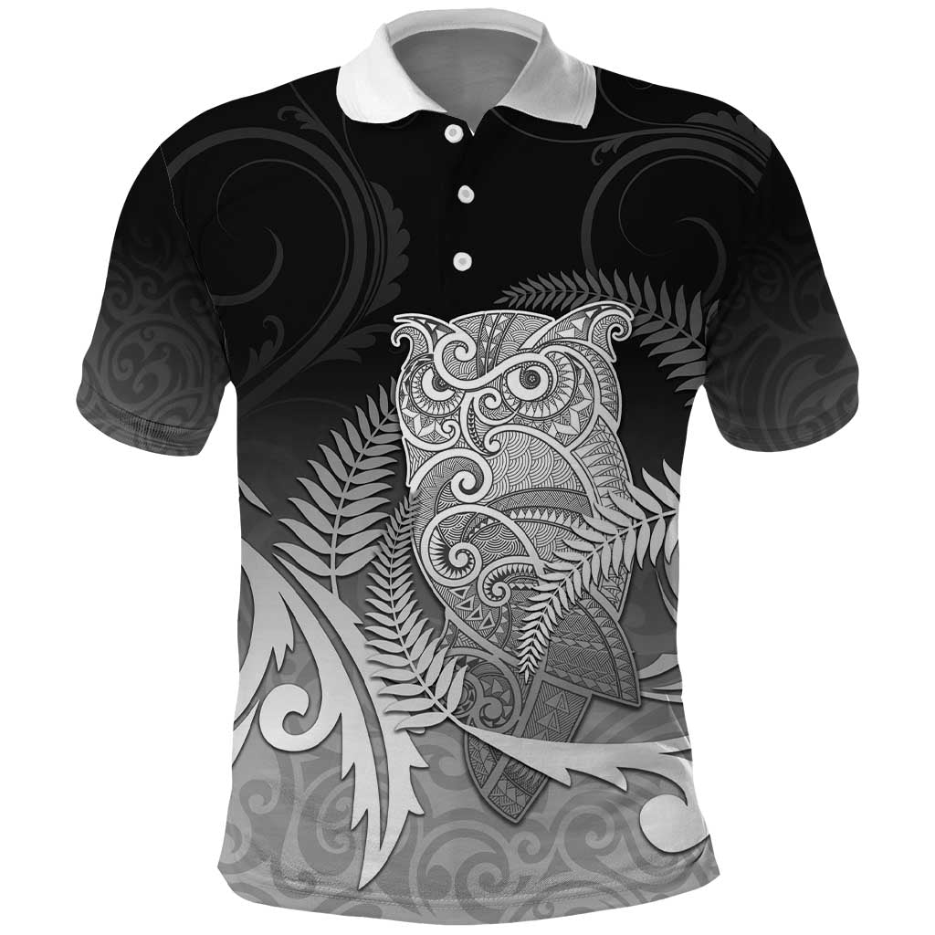 New Zealand Aotearoa Ruru Polo Shirt Maori Fern Art Black LT05 Black - Polynesian Pride