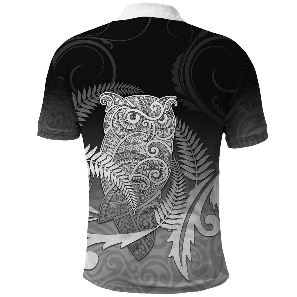New Zealand Aotearoa Ruru Polo Shirt Maori Fern Art Black LT05 - Polynesian Pride