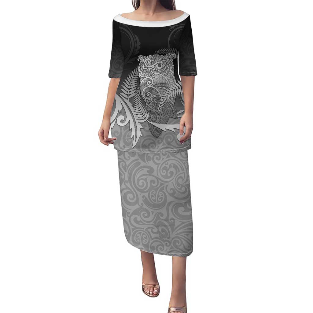 New Zealand Aotearoa Ruru Puletasi Maori Fern Art Black LT05 Long Dress Black - Polynesian Pride