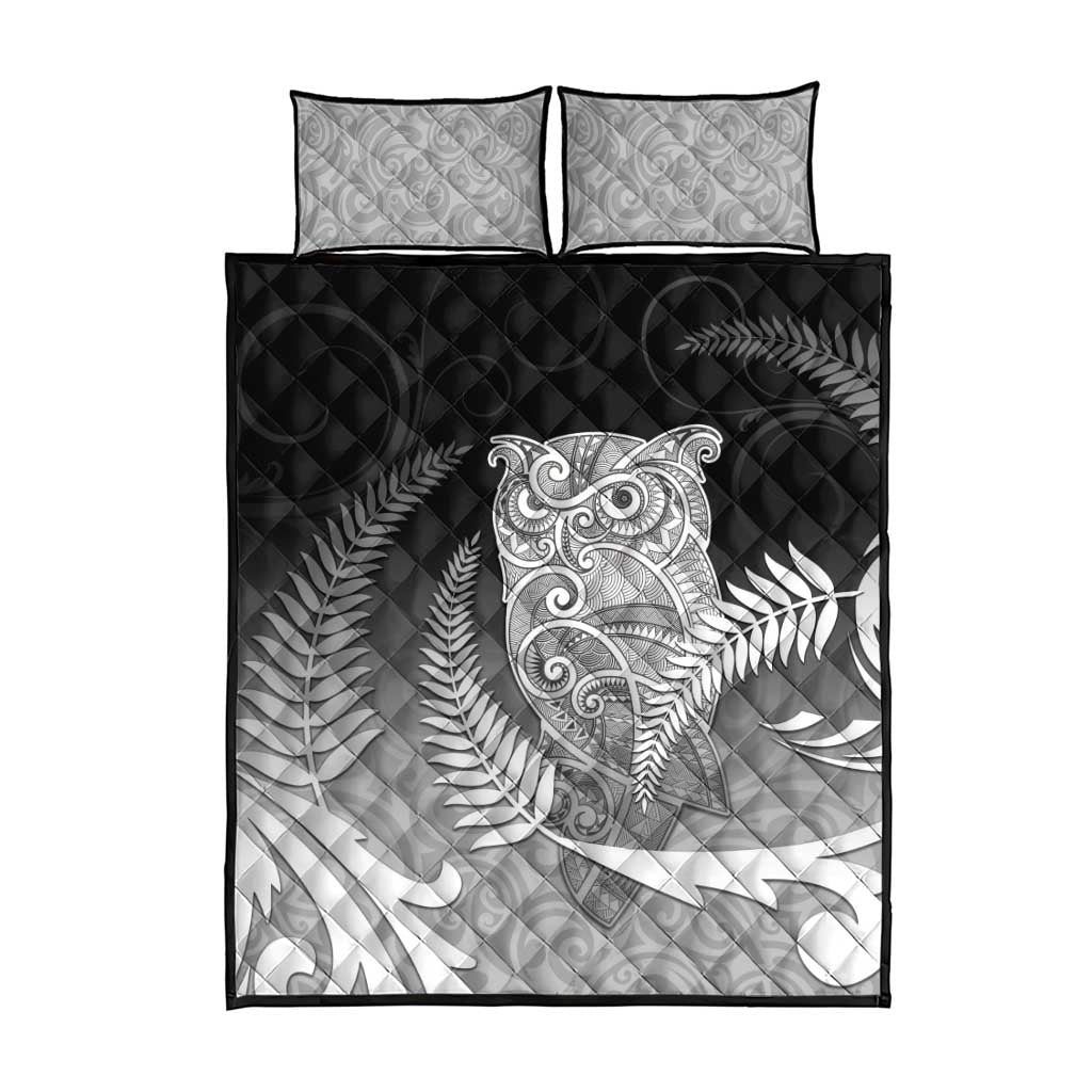 New Zealand Aotearoa Ruru Quilt Bed Set Maori Fern Art Black LT05 - Polynesian Pride