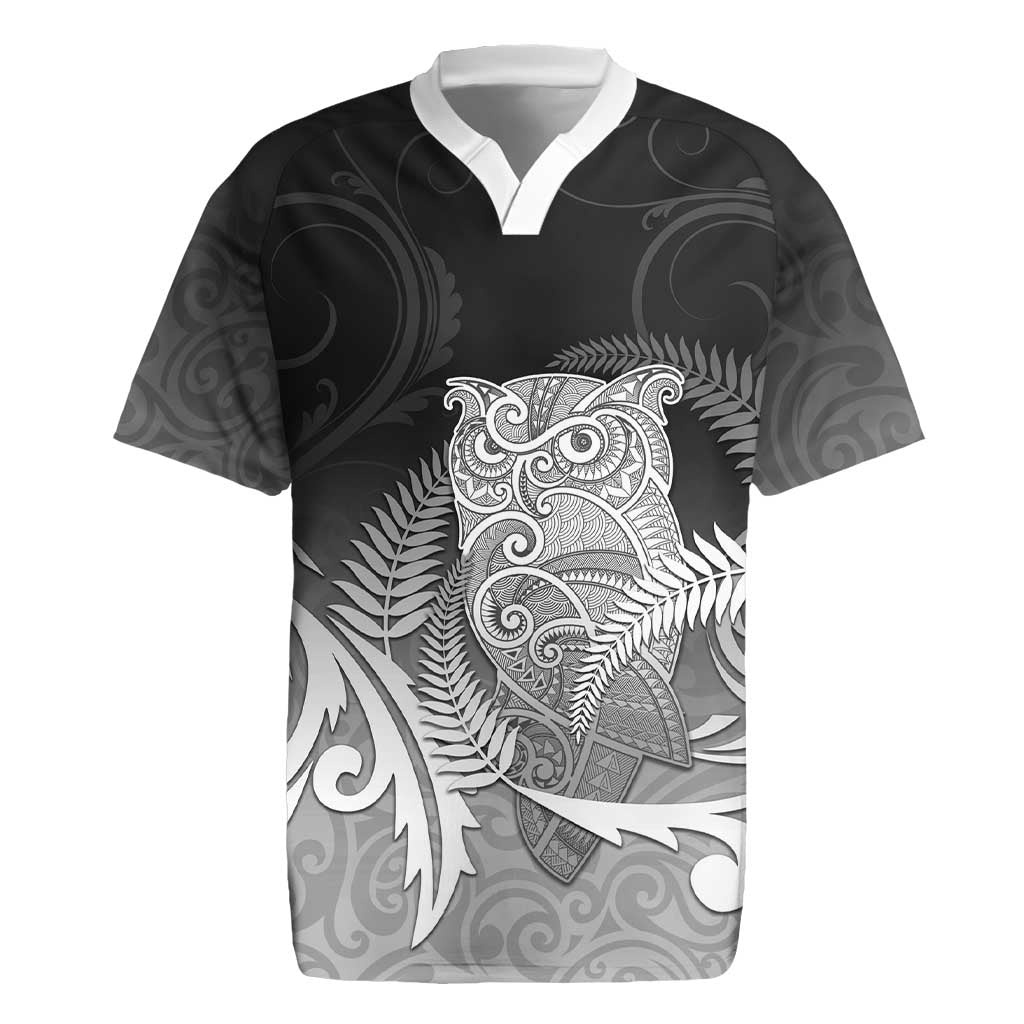 New Zealand Aotearoa Ruru Rugby Jersey Maori Fern Art Black LT05 Black - Polynesian Pride