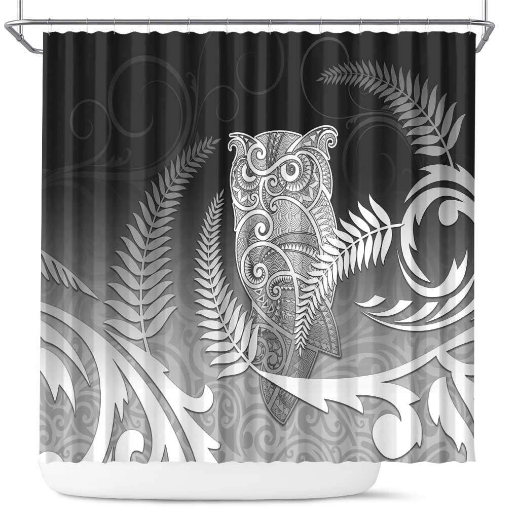 New Zealand Aotearoa Ruru Shower Curtain Maori Fern Art Black LT05 Black - Polynesian Pride