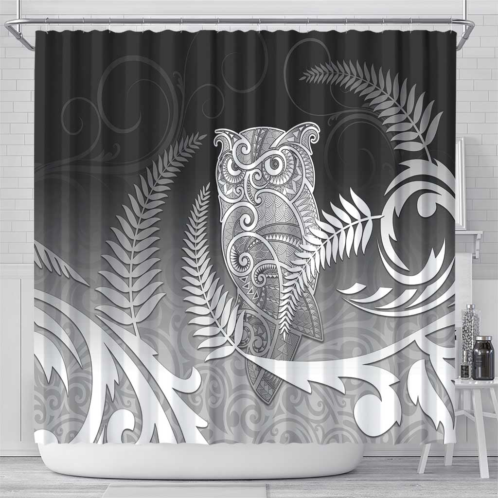 New Zealand Aotearoa Ruru Shower Curtain Maori Fern Art Black LT05 - Polynesian Pride
