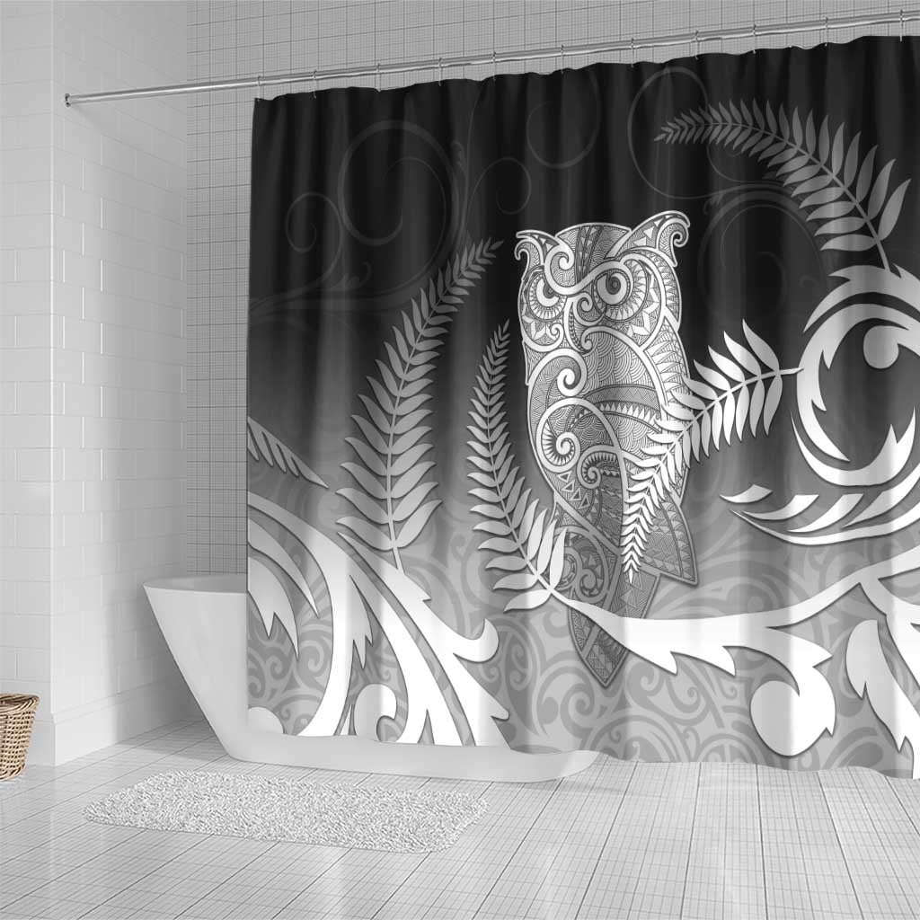 New Zealand Aotearoa Ruru Shower Curtain Maori Fern Art Black LT05 - Polynesian Pride