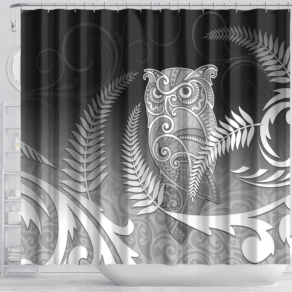 New Zealand Aotearoa Ruru Shower Curtain Maori Fern Art Black LT05 - Polynesian Pride