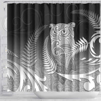 New Zealand Aotearoa Ruru Shower Curtain Maori Fern Art Black LT05 - Polynesian Pride