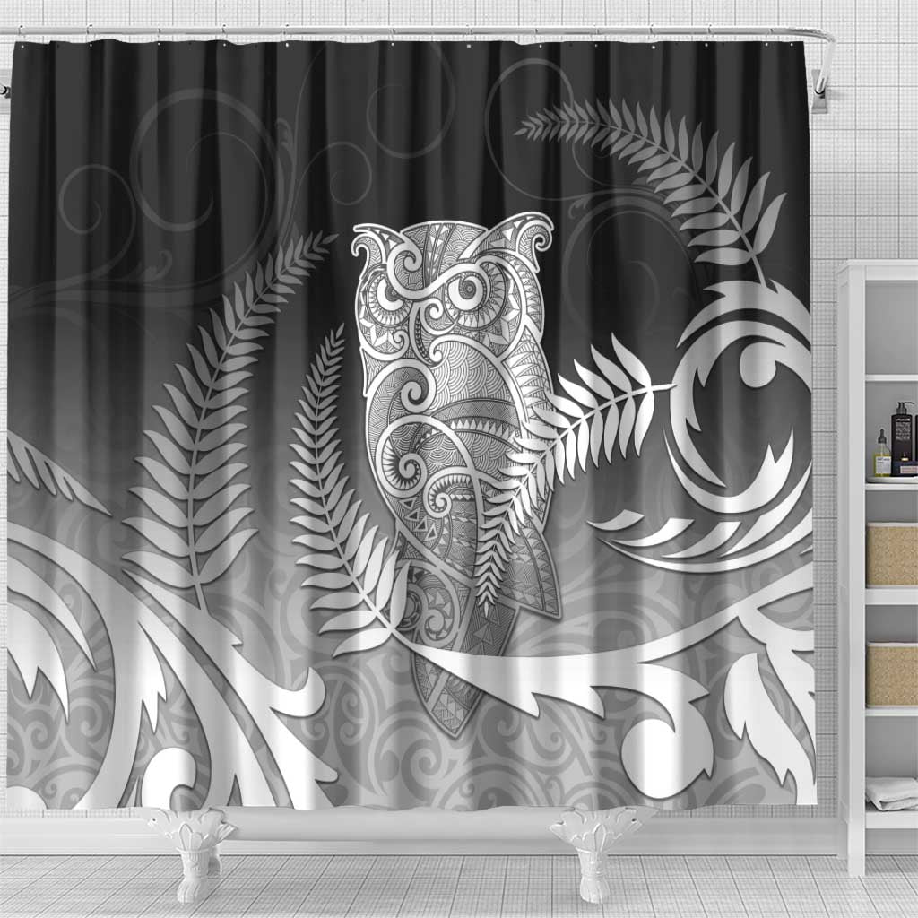 New Zealand Aotearoa Ruru Shower Curtain Maori Fern Art Black LT05 - Polynesian Pride