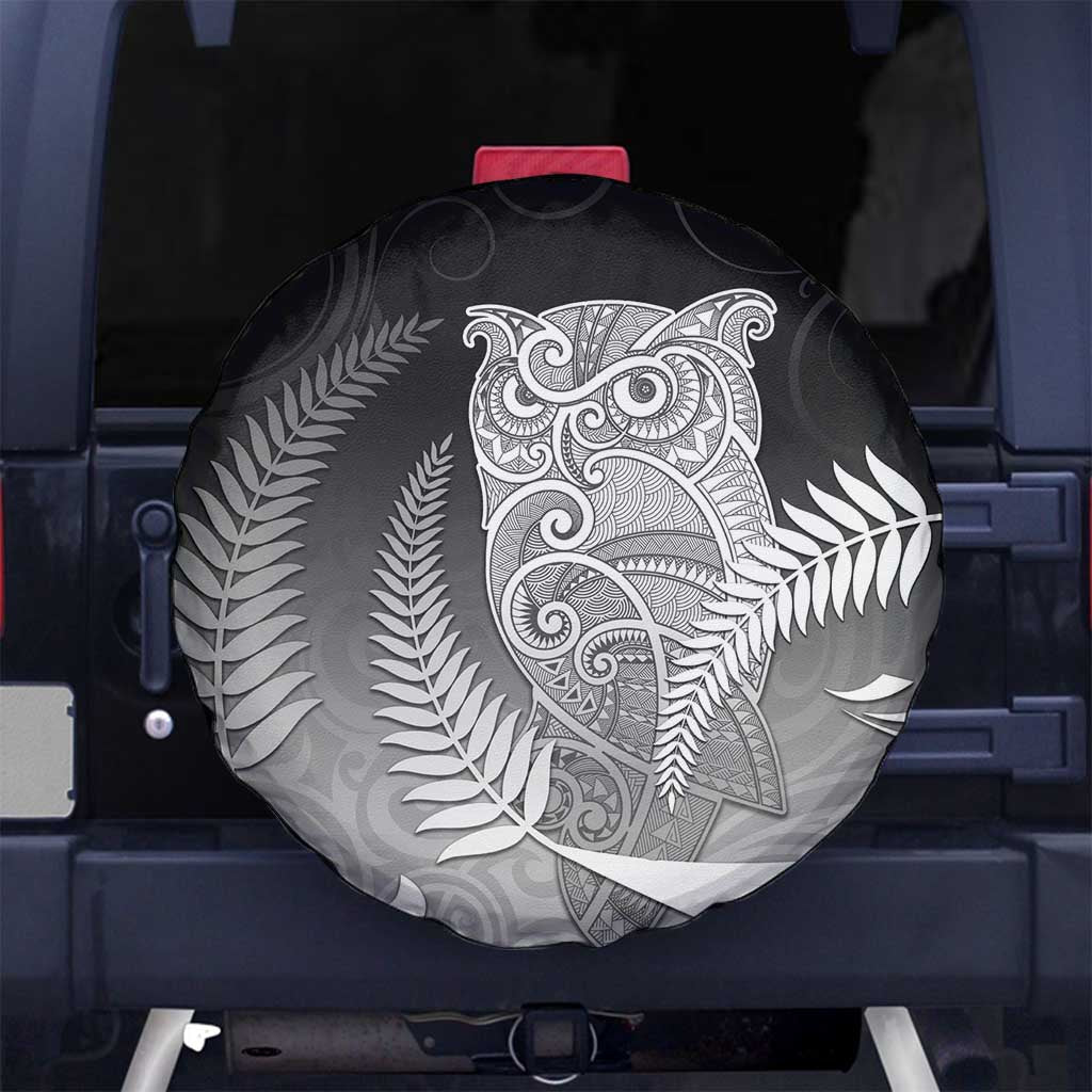 New Zealand Aotearoa Ruru Spare Tire Cover Maori Fern Art Black LT05 No hole Black - Polynesian Pride
