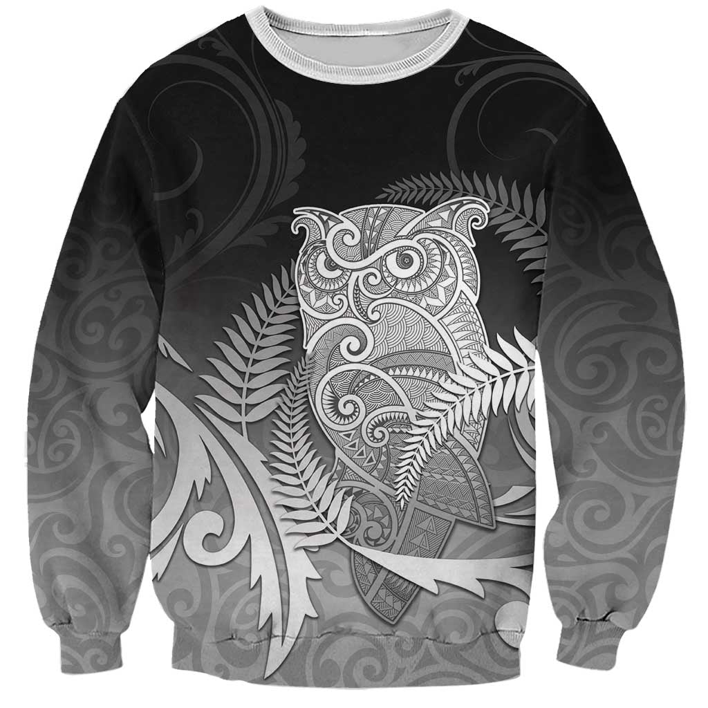 New Zealand Aotearoa Ruru Sweatshirt Maori Fern Art Black LT05 Unisex Black - Polynesian Pride