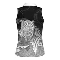 New Zealand Aotearoa Ruru Women Sleeveless Polo Shirt Maori Fern Art Black LT05 - Polynesian Pride