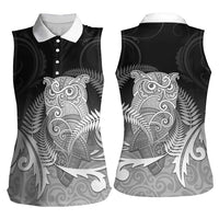 New Zealand Aotearoa Ruru Women Sleeveless Polo Shirt Maori Fern Art Black LT05 - Polynesian Pride