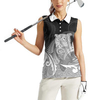 New Zealand Aotearoa Ruru Women Sleeveless Polo Shirt Maori Fern Art Black LT05 - Polynesian Pride