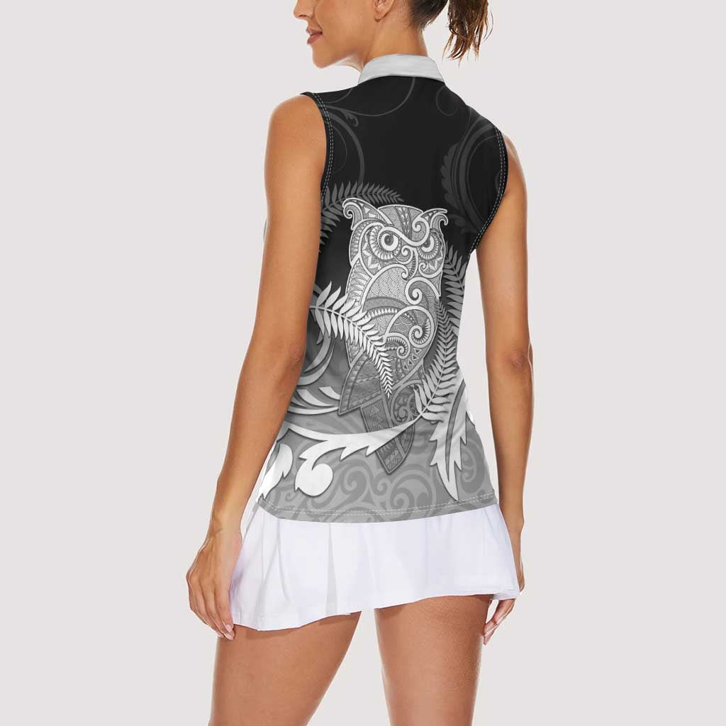 New Zealand Aotearoa Ruru Women Sleeveless Polo Shirt Maori Fern Art Black LT05 - Polynesian Pride