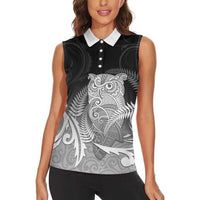 New Zealand Aotearoa Ruru Women Sleeveless Polo Shirt Maori Fern Art Black LT05 - Polynesian Pride