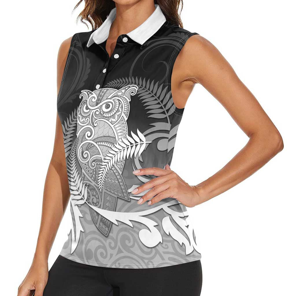 New Zealand Aotearoa Ruru Women Sleeveless Polo Shirt Maori Fern Art Black LT05 - Polynesian Pride
