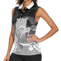 New Zealand Aotearoa Ruru Women Sleeveless Polo Shirt Maori Fern Art Black LT05 - Polynesian Pride