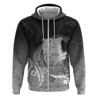 New Zealand Aotearoa Ruru Zip Hoodie Maori Fern Art Black LT05 Zip Hoodie Black - Polynesian Pride