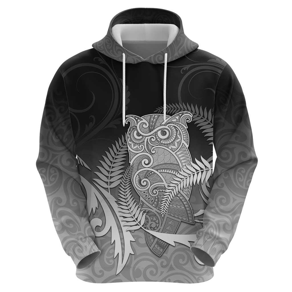 New Zealand Aotearoa Ruru Zip Hoodie Maori Fern Art Black LT05 - Polynesian Pride