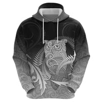 New Zealand Aotearoa Ruru Zip Hoodie Maori Fern Art Black LT05 - Polynesian Pride