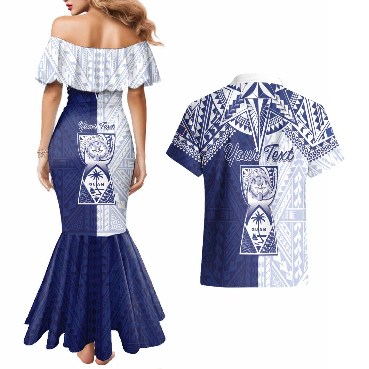 Personalised Northern Mariana Islands And Guam Couples Matching Mermaid Dress and Hawaiian Shirt Latte Stone With Tribal Pattern LT05 - Polynesian Pride