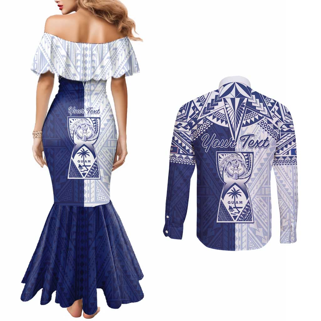 Personalised Northern Mariana Islands And Guam Couples Matching Mermaid Dress and Long Sleeve Button Shirt Latte Stone With Tribal Pattern LT05 - Polynesian Pride
