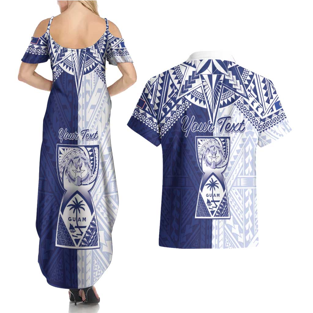Personalised Northern Mariana Islands And Guam Couples Matching Summer Maxi Dress and Hawaiian Shirt Latte Stone With Tribal Pattern LT05 - Polynesian Pride