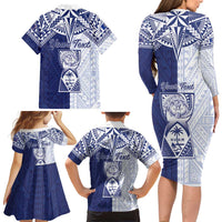 Personalised Northern Mariana Islands And Guam Family Matching Long Sleeve Bodycon Dress and Hawaiian Shirt Latte Stone With Tribal Pattern LT05 - Polynesian Pride