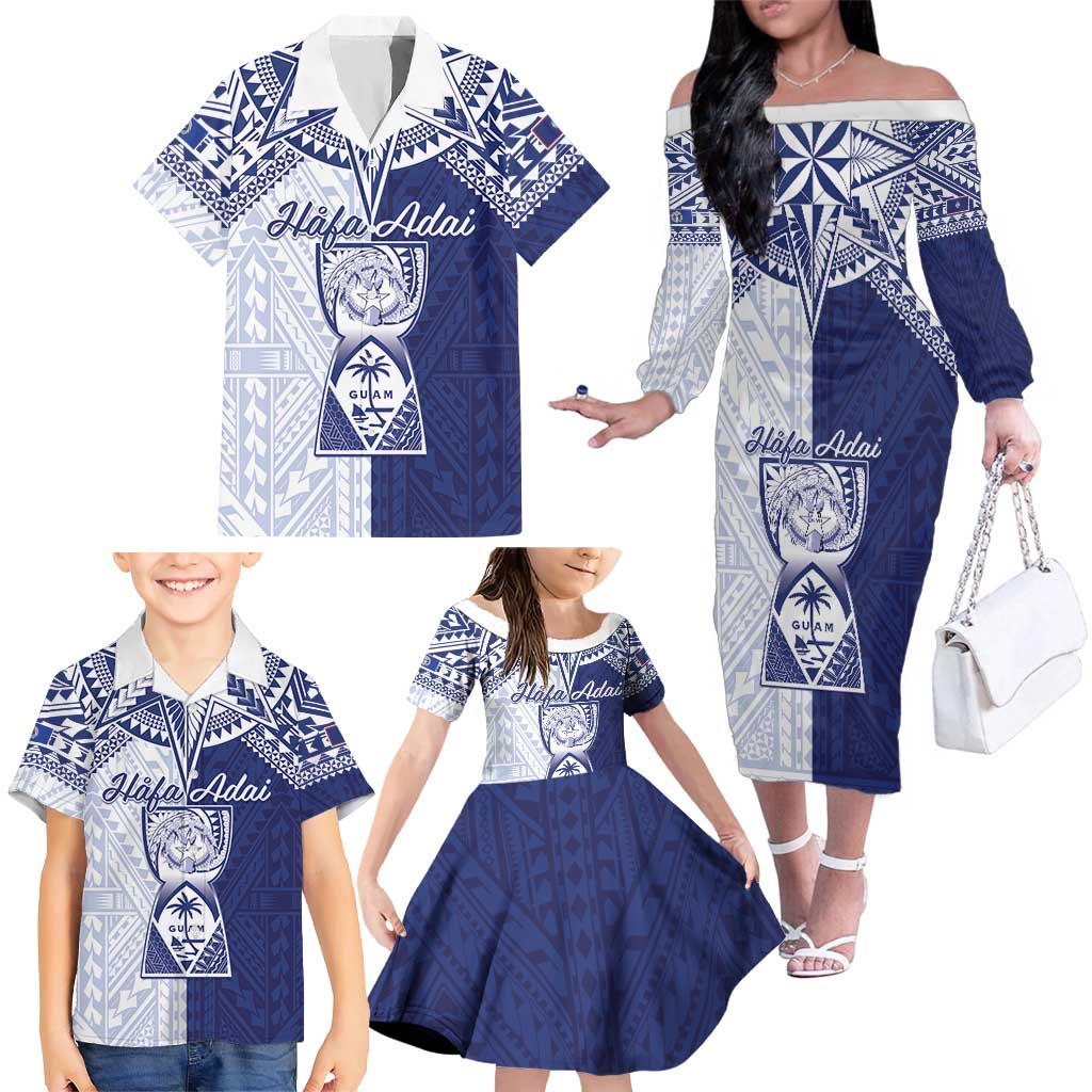 Personalised Northern Mariana Islands And Guam Family Matching Off The Shoulder Long Sleeve Dress and Hawaiian Shirt Latte Stone With Tribal Pattern LT05 - Polynesian Pride