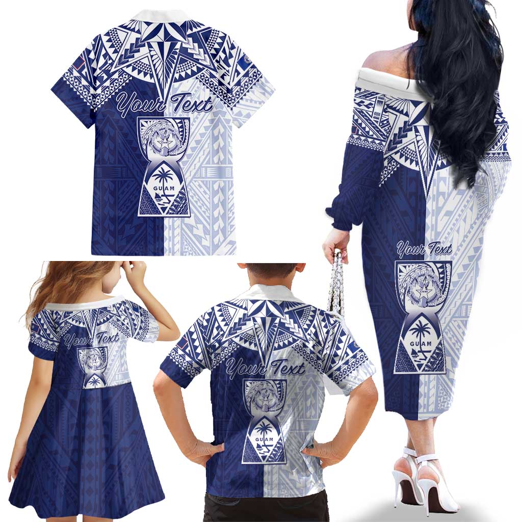 Personalised Northern Mariana Islands And Guam Family Matching Off The Shoulder Long Sleeve Dress and Hawaiian Shirt Latte Stone With Tribal Pattern LT05 - Polynesian Pride