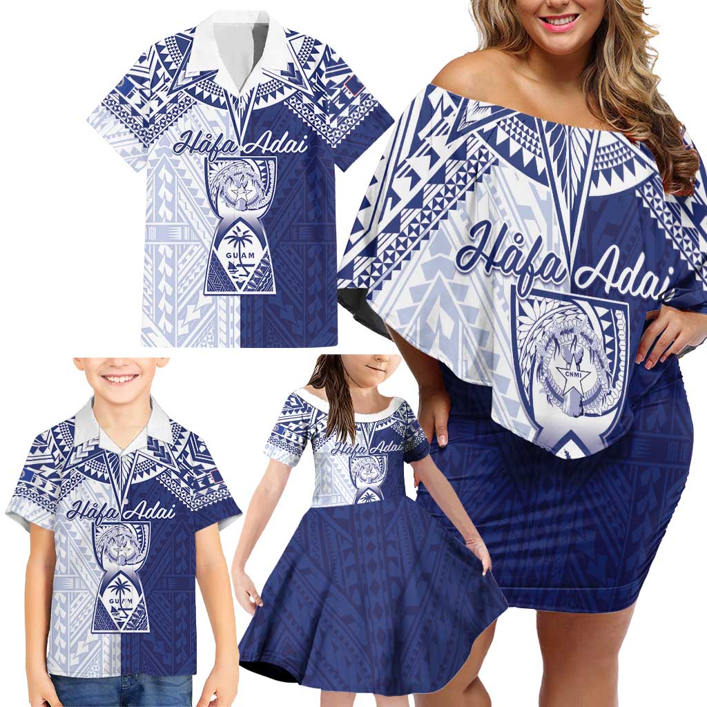 Personalised Northern Mariana Islands And Guam Family Matching Off Shoulder Short Dress and Hawaiian Shirt Latte Stone With Tribal Pattern LT05 - Polynesian Pride