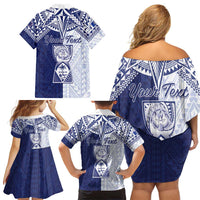 Personalised Northern Mariana Islands And Guam Family Matching Off Shoulder Short Dress and Hawaiian Shirt Latte Stone With Tribal Pattern LT05 - Polynesian Pride