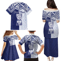 Personalised Northern Mariana Islands And Guam Family Matching Puletasi and Hawaiian Shirt Latte Stone With Tribal Pattern LT05 - Polynesian Pride