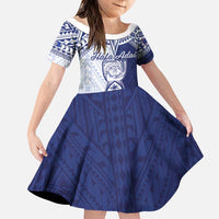 Personalised Northern Mariana Islands And Guam Family Matching Tank Maxi Dress and Hawaiian Shirt Latte Stone With Tribal Pattern LT05 Daughter's Dress Blue - Polynesian Pride