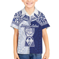 Personalised Northern Mariana Islands And Guam Kid Hawaiian Shirt Latte Stone With Tribal Pattern LT05 Kid Blue - Polynesian Pride